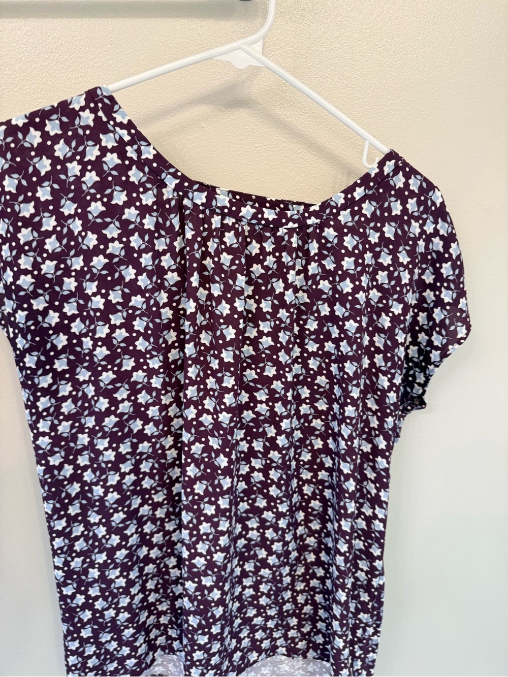 LOFT Plum Floral Short-Sleeve Blouse